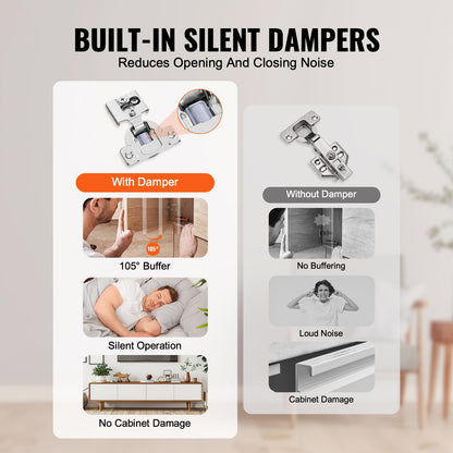 Cabinet Hinges, 50 Packs Partial Overlay Kitchen Cabinet Door Hinges, 105 Degree Opening Angel Soft Close Concealed Cupboard Hinges for Framed Cabinet Type, with Mounting Screws