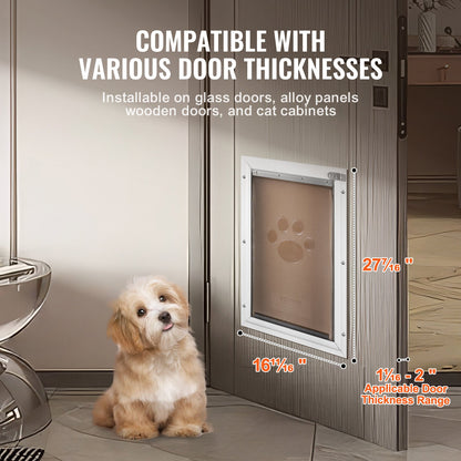 Husdjurslucka, 16,65" x 27,44" aluminiumram med lås- och klaffsystem, väderbeständig hundlucka, enkel att installera i inner- eller ytterdörrar, husdjurslucka lämplig för katt, hund och kattungar (vit-XL)