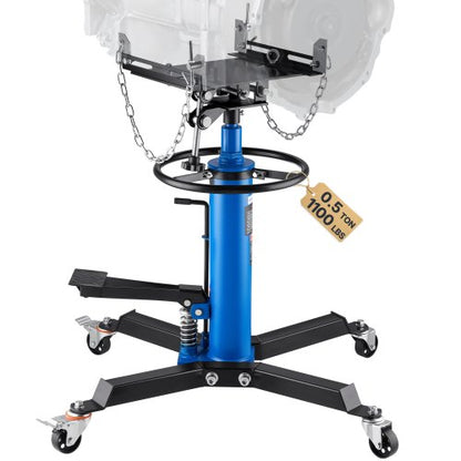 Transmission Jack,0.5 Ton/1100 lbs Capacity Hydraulic Telescopic Transmission Jack, 2-Stage Floor Jack Stand with Foot Pedal, 360° Swivel Wheel, Garage/ Shop Lift Hoist, Blue