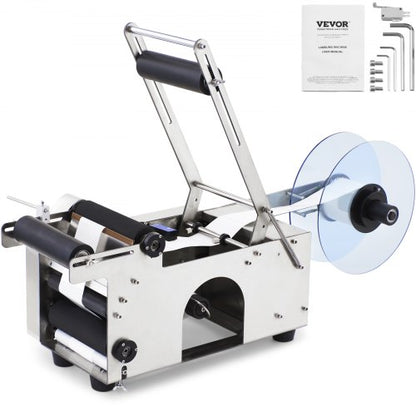 Halvautomatisk rund etiketteringsmaskin, 20-50 st/min, elektrisk etikettapplikator för runda flaskor, etiketteringsmaskin för runda flaskor lämplig för flaskdiameter 0,79-4,72 tum (med pressstång)