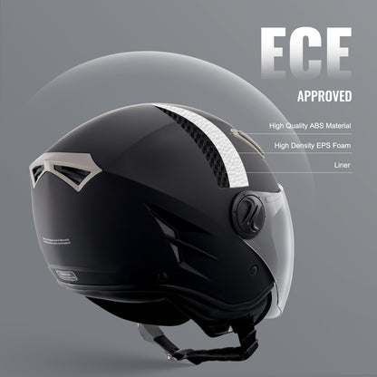Motorcykelhjälm, 3/4-sidig, Smart Street ABS och högdensitetshjälm med Bluetooth-kommunikation och utbytbara linser, DOT-godkänd bekväm motocrosshjälm, lämplig för ungdomar och vuxna