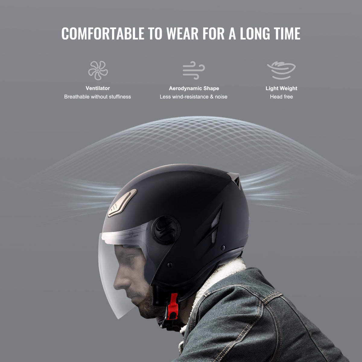 Motorcykelhjälm, 3/4-sidig, Smart Street ABS och högdensitetshjälm med Bluetooth-kommunikation och utbytbara linser, DOT-godkänd bekväm motocrosshjälm, lämplig för ungdomar och vuxna