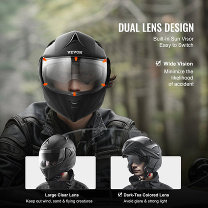 Motorcykelhjälm, omaskerad, Smart Street ABS och högdensitetshjälm med Bluetooth-kommunikation och utbytbart glas, DOT-godkänd bekväm motocrosshjälm, lämplig för ungdomar och vuxna
