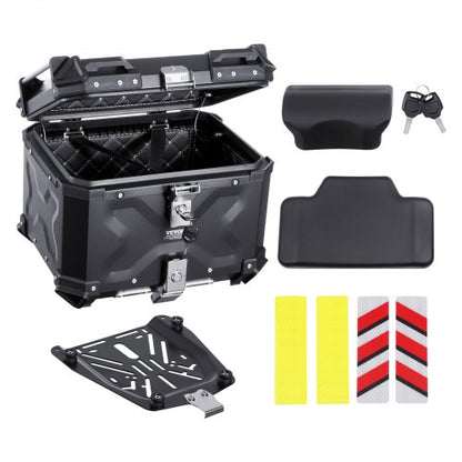 Motorcykeltoppbox, universal bakbox i aluminiumlegering med läderfoder, 45L vattentät avtagbar toppbox med lås och ryggstöd, passar 99% av motorcykelramar