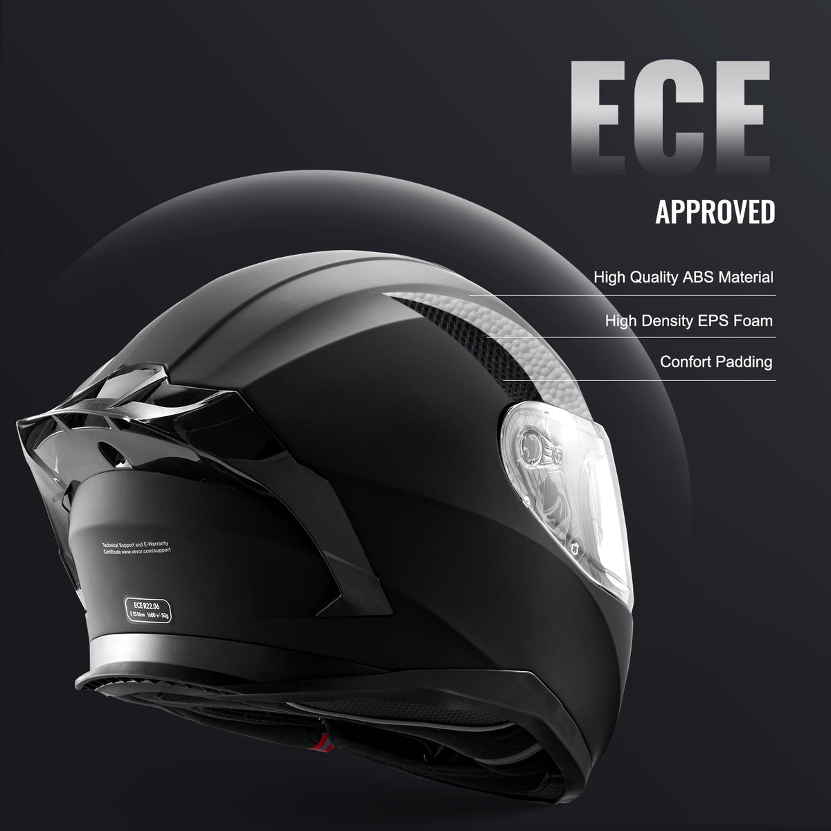 Motorcykelhjälm, integralhjälm, smart gatu-ABS och högdensitetshjälm med Bluetooth-kortplats och utbytbart glas, DOT-godkänd bekväm motocrosshjälm, lämplig för ungdomar och vuxna