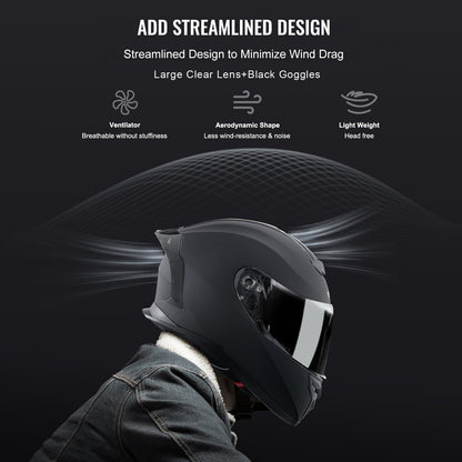 Motorcykelhjälm, integralhjälm, smart gatu-ABS och högdensitetshjälm med Bluetooth-kortplats och utbytbart glas, DOT-godkänd bekväm motocrosshjälm, lämplig för ungdomar och vuxna