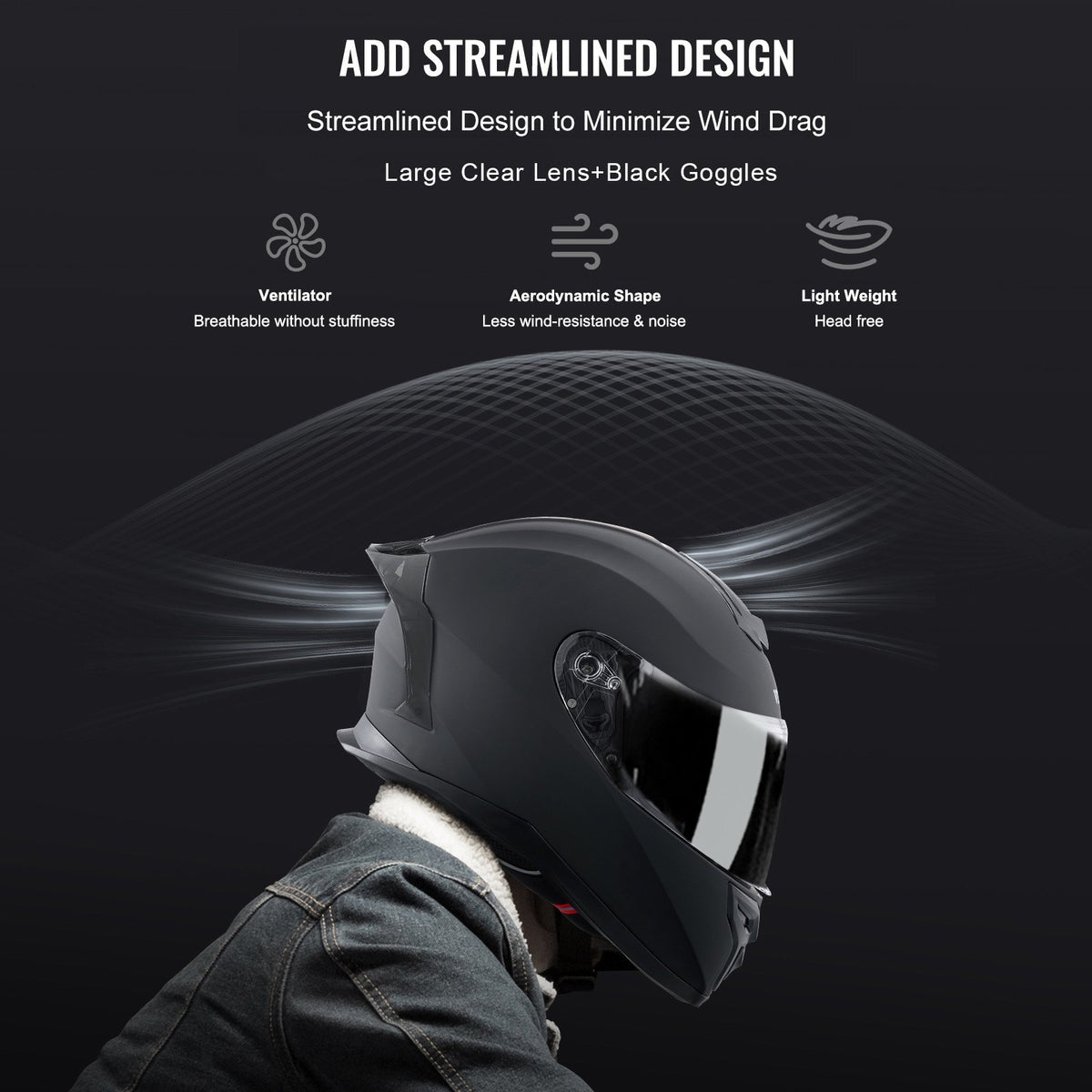 Motorcykelhjälm, integralhjälm, smart gatu-ABS och högdensitetshjälm med Bluetooth-kortplats och utbytbart glas, DOT-godkänd bekväm motocrosshjälm, lämplig för ungdomar och vuxna