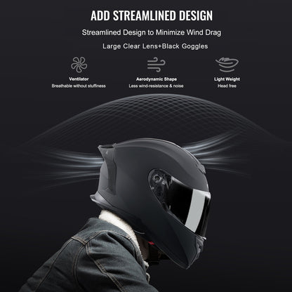 Motorcykelhjälm, integralhjälm, smart gatu-ABS och högdensitetshjälm med Bluetooth-kortplats och utbytbart glas, DOT-godkänd bekväm motocrosshjälm, lämplig för ungdomar och vuxna