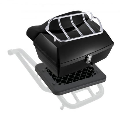 Motorcykeltoppbox, universal, slitstark PP-material bakbox för motorcykel med reflekterande panel, 48L vattentät, avtagbar toppbox för motorcykel med bas med flera hål, passar 99 % av motorcykelramar