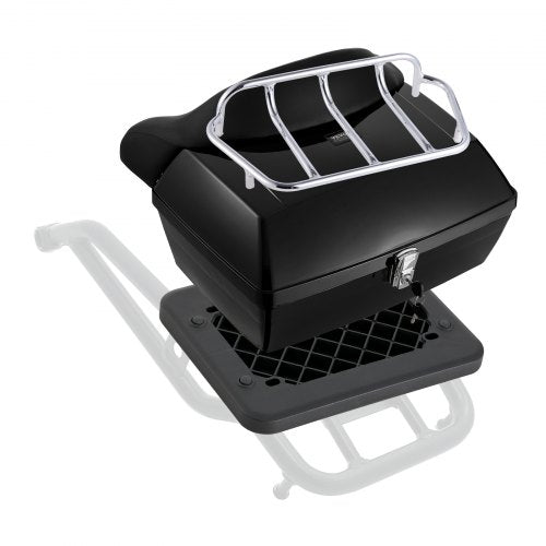 Motorcykeltoppbox, universal, slitstark PP-material bakbox för motorcykel med reflekterande panel, 48L vattentät, avtagbar toppbox för motorcykel med bas med flera hål, passar 99 % av motorcykelramar