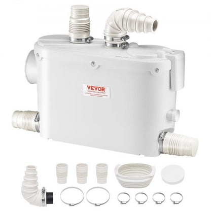 Macerator Pump, 500W, 6600 L/h Flow, 26.2 ft/8 m Head, Macerator Sewerage Sump Pump with 3 Water Inlets for Toilet, Basement, Kitchen, Sink, Shower, Bathtub Waste Water Disposal Upflush Machine