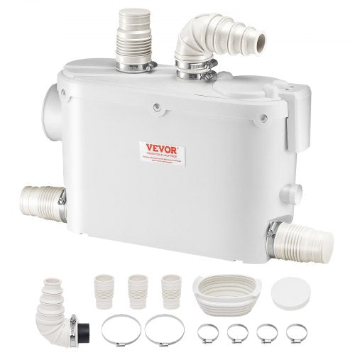 Maceratorpump, 500 W, 6600 l/h flöde, 8 m tryck, macerator avloppspump med 3 vatteninlopp för toalett, källare, kök, handfat, dusch, badkar, avloppsvattenavfallshantering, uppspolningsmaskin