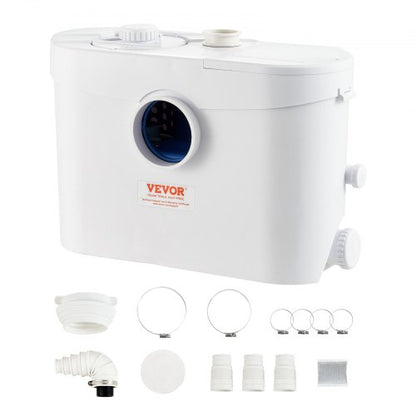 Maceratorpump, 700 W, 9600 l/h flöde, 10 m tryckhöjd, macerator avloppspump med 3 vatteninlopp för toalett, källare, kök, handfat, dusch, badkar, avloppsvattenavfallshantering, uppspolningsmaskin