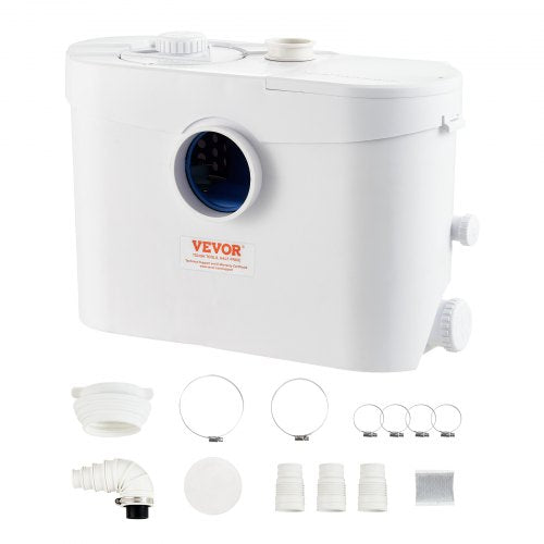 Maceratorpump, 700 W, 9600 l/h flöde, 10 m tryckhöjd, macerator avloppspump med 3 vatteninlopp för toalett, källare, kök, handfat, dusch, badkar, avloppsvattenavfallshantering, uppspolningsmaskin