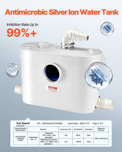 Maceratorpump, 900 W, 180 l/min (48 gpm) flöde, 40 fot/12 m tryckhöjd, macerator avloppstoalettpump med 4 vatteninlopp, avloppsvattenavfallsmaskin för toalett, källare, dusch, handfat, tvättstuga, badkar