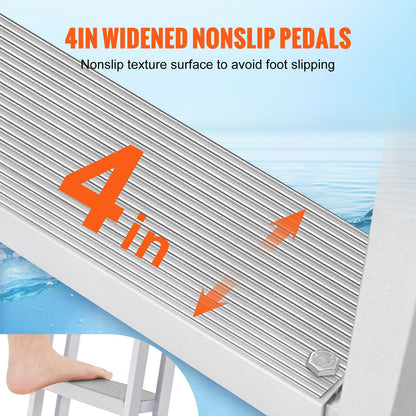 Bryggstege, avtagbara 3 steg, 145 kg lastkapacitet, pontonbåtstege i aluminiumlegering med 10 cm brett steg och halkfri pedal, enkel att installera för ombordstigning på fartyg/sjö/pool/marin