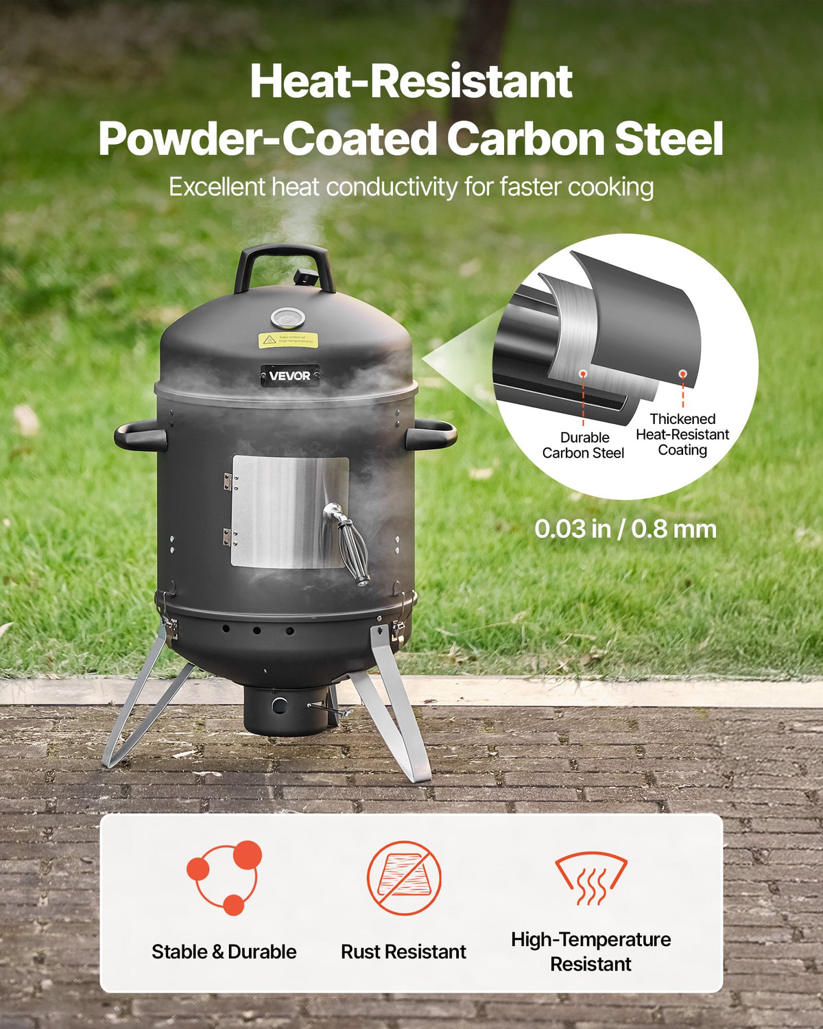 Charcoal Smoker, 406mm Vertical Charcoal BBQ Grill, Coated Steel Barbecue Smoker with 2 Grilling Grates, Thermometer, Air Vents & Removable Ash Tray, Ideal for Backyard Patio Parties Cooking