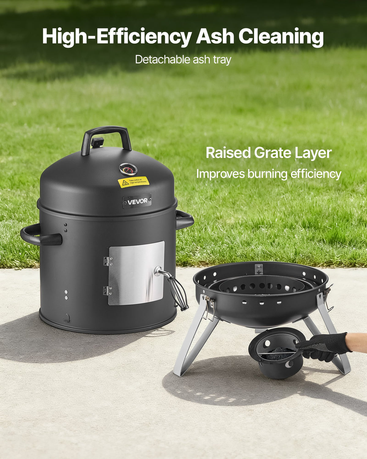 Charcoal Smoker, 406mm Vertical Charcoal BBQ Grill, Coated Steel Barbecue Smoker with 2 Grilling Grates, Thermometer, Air Vents & Removable Ash Tray, Ideal for Backyard Patio Parties Cooking