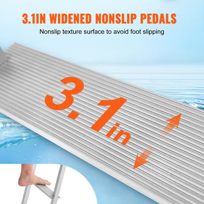 Bryggstege, avtagbar med 5 steg, 500 lbs lastkapacitet, pontonbåtstege i aluminiumlegering med 3,1'' brett steg och halkfri pedal, enkel att installera för ombordstigning på fartyg/sjö/pool/marin