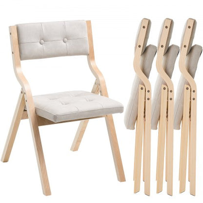 Hopfällbara trästolar med dyna, set om 4, bärbar hopfällbar dyna med träram, modern stoppad matstol för kök, kontor, bröllop, fest, matsal, enkel montering, beige