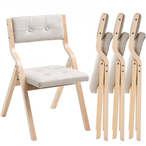 Hopfällbara trästolar med dyna, set om 4, bärbar hopfällbar dyna med träram, modern stoppad matstol för kök, kontor, bröllop, fest, matsal, enkel montering, beige
