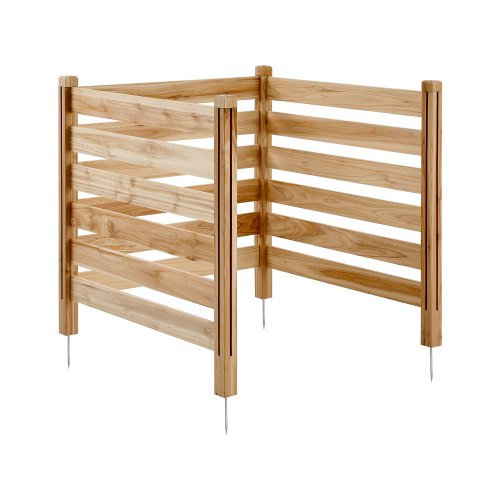 Trästaket, 91 cm B x 91 cm L, 3-panels lamellstaket för luftkonditionering, poolutrustningsinhägnad med metallpinnar, enkel gör-det-själv-installation, utomhus soptunne för trädgårdsdekoration