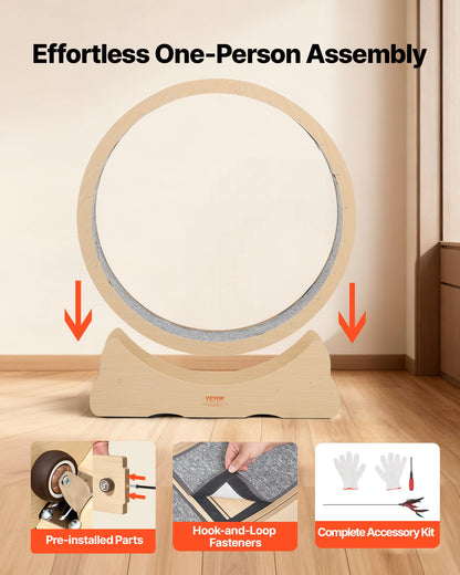 Cat Exercise Wheel, 120cm Wooden Cat Running Wheel for Indoor Cats up to 12.7kg Cats Treadmill with Carpeted Runway & Locking Mechanism, Quiet Roller Kitten Sport Toys for Pets Fitness & Health