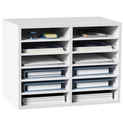 Literature Organizers, 12 Compartments Office Mailbox with Adjustable Shelves, Wood Literature Sorter 51.8 x 30.5 x 40.9 cm for Office, Home, Classroom, Mailrooms Organization, EPA Certified White