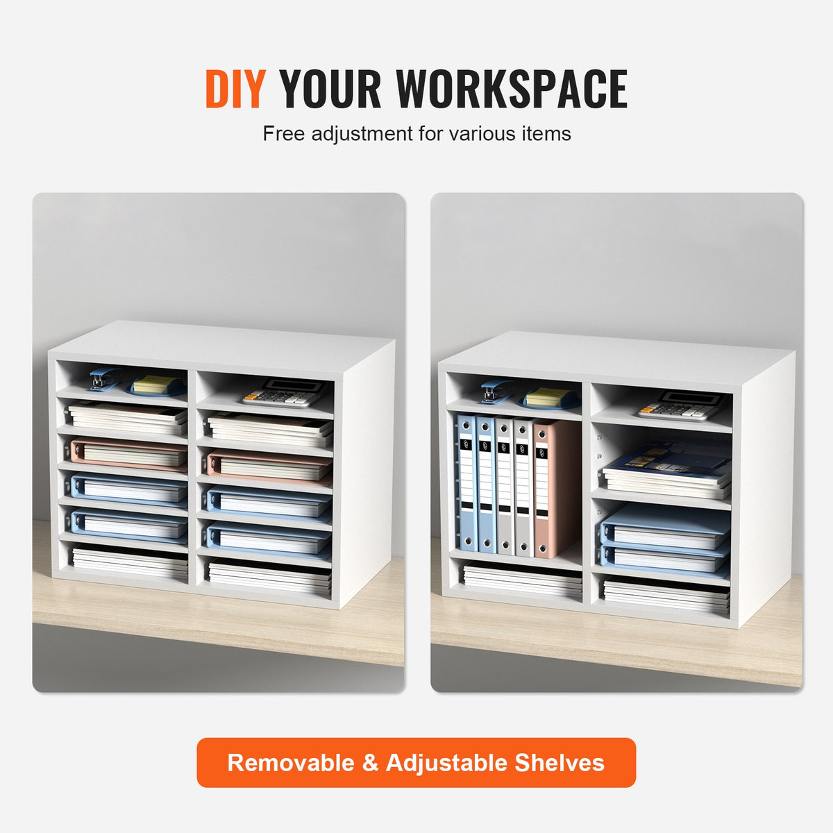 Literature Organizers, 12 Compartments Office Mailbox with Adjustable Shelves, Wood Literature Sorter 51.8 x 30.5 x 40.9 cm for Office, Home, Classroom, Mailrooms Organization, EPA Certified White