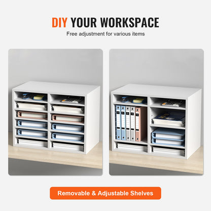 Literature Organizers, 12 Compartments Office Mailbox with Adjustable Shelves, Wood Literature Sorter 51.8 x 30.5 x 40.9 cm for Office, Home, Classroom, Mailrooms Organization, EPA Certified White