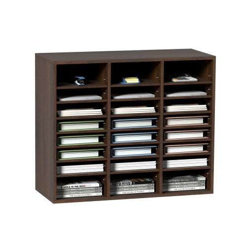 Literature Organizers, 24 Compartments Office Mailbox with Adjustable Shelves, Wood Literature Sorter 73.7 x 30.5 x 62.0 cm for Office, Home, Classroom, Mailrooms Organization, EPA Certified, Brown
