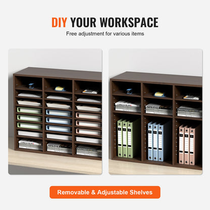 Literature Organizers, 24 Compartments Office Mailbox with Adjustable Shelves, Wood Literature Sorter 73.7 x 30.5 x 62.0 cm for Office, Home, Classroom, Mailrooms Organization, EPA Certified, Brown