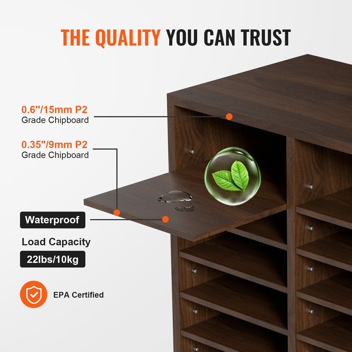 Literature Organizers, 36 Compartments Office Mailbox with Adjustable Shelves, Wood Literature Sorter 39.3x12x26.8 inches for Office, Home, Classroom, Mailrooms Organization, EPA Certified Brown