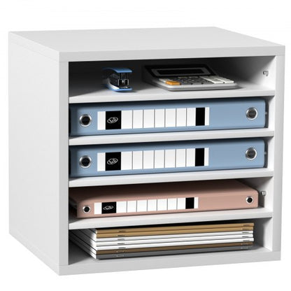 Literature Organizers, 5 Compartments Office Mailbox with Adjustable Shelves, Wood Literature Sorter 35.3 x 30.5 x 33.0 cm for Office, Home, Classroom, Mailrooms Organization, EPA Certified, White
