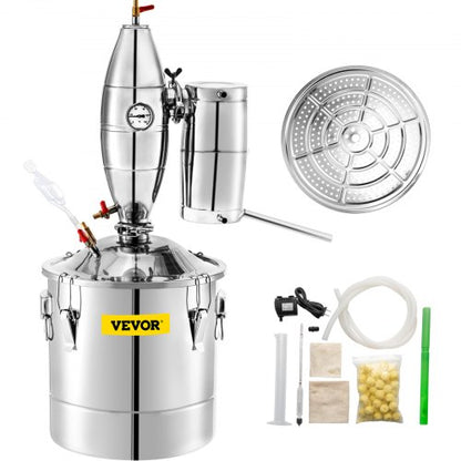 Alkoholdestilleri, 30 liters alkoholdestilleri, 6,6 gallon ölpannor, vingrappa, sprit, hembryggt kit, hembränningsdestilleri i rostfritt stål