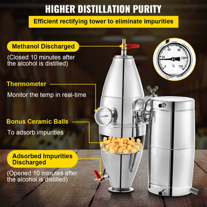 Alkoholdestilleri, 30 liters alkoholdestilleri, 6,6 gallon ölpannor, vingrappa, sprit, hembryggt kit, hembränningsdestilleri i rostfritt stål