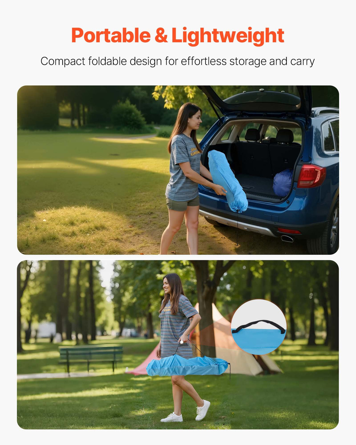 Hopfällbart campingbord, bärbart och lätt picknickbord för utomhusbruk, vattentätt kanvasbord i 600D Oxford-tyg, med 4 mugghållare, bärväska, för tailgating-campingpicknick, blå