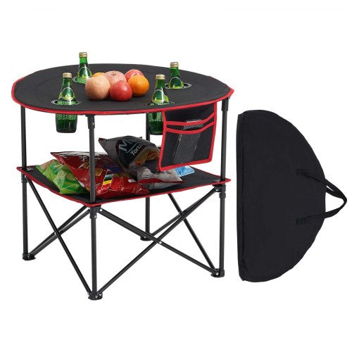 Hopfällbart campingbord, bärbart och lätt picknickbord för utomhusbruk, vattentätt kanvasbord i 600D Oxford-tyg, med 4 mugghållare, bärväska, för tailgating-campingpicknick, svart