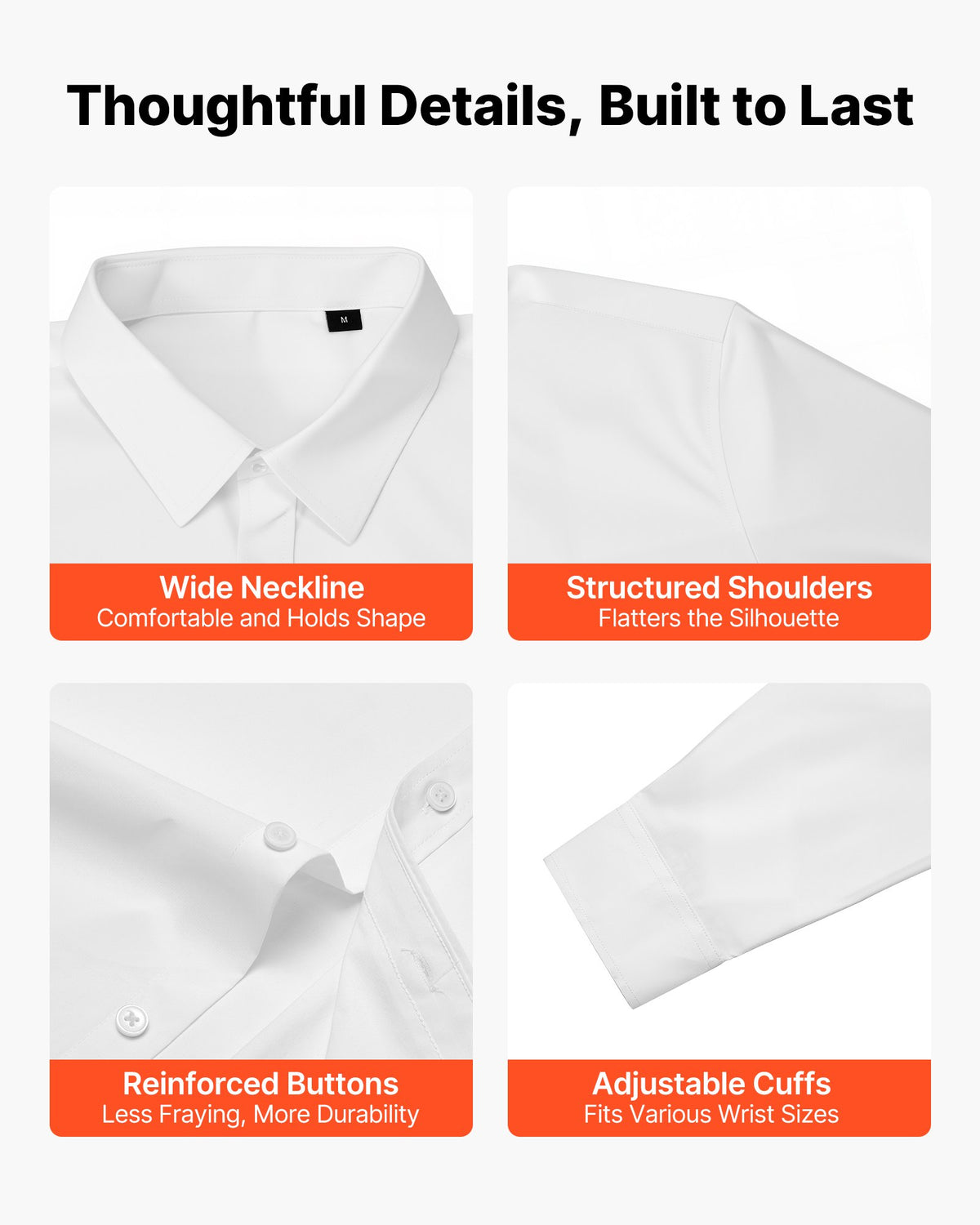 Men's Button Up Shirt, Mens Long Sleeve Wrinkle-free Button Down Dress Shirts, Slim Fit Soft Stretch Fabric for Business Casual or Formal, Work, Wedding, Dinner, White