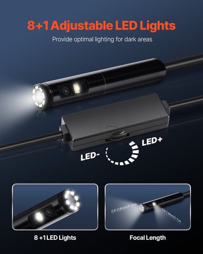 Endoskopkamera med ljus, boroskop med dubbla linser för Android och iOS, 1920P HD-inspektionskamera med 8 + 1 LED-lampa, 2X zoom, 5m ormkabel, IP67 vattentät ormkamera för bil, VVS