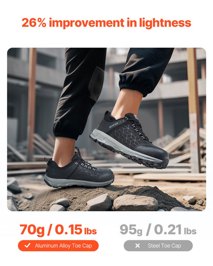 Stålhättaskor för män, US-storlek 11.5, herrskyddsskor med dämpad sporttå, oförstörbara skyddsskor med lättvikt, andningsbara arbetsskor för industri och byggbranschen, svarta