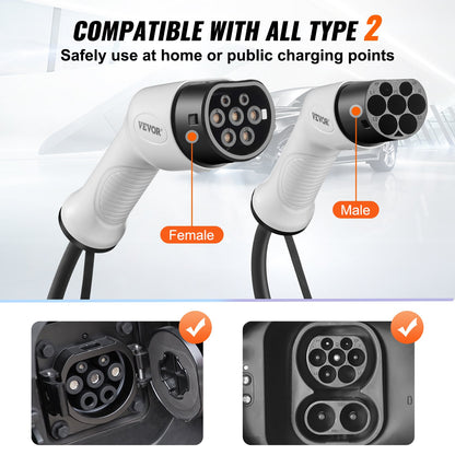 Type 2 to Type 2 EV Charging Cable, 32Amp, 22kW 7 Meters Three Phase Electric Vehicle Car Charging Cable, IP66 Waterproof w Carry Bag, for IEC62196 EV & Plug-in Hybrid Electric Vehicle, CE&TUV