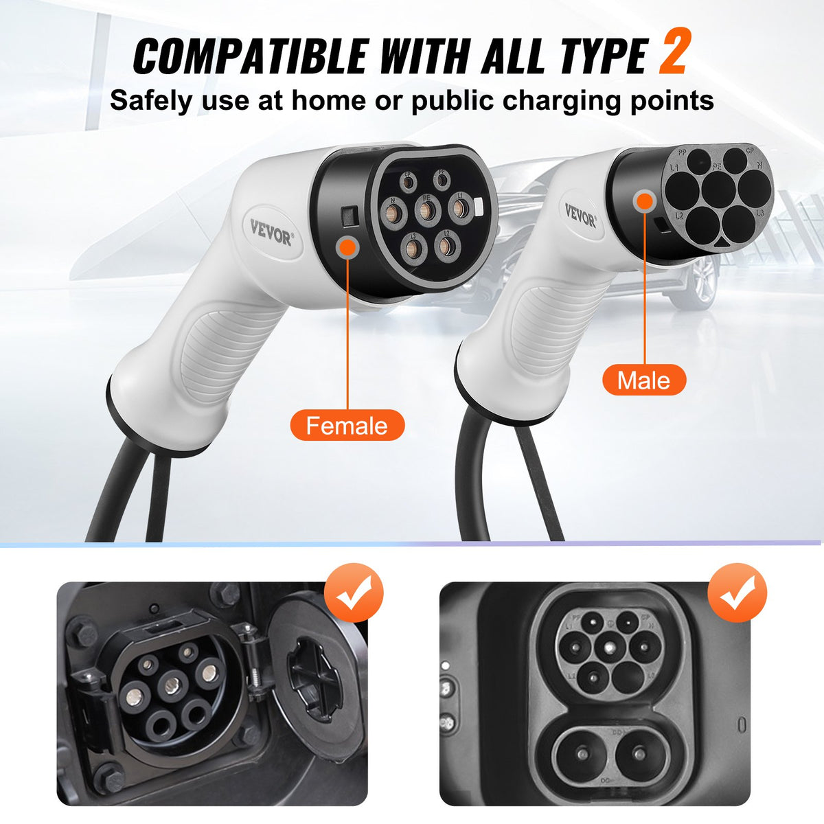 Type 2 to Type 2 EV Charging Cable, 32Amp, 7kW 5 Meters Single Phase Electric Vehicle Car Charging Cable, IP66 Waterproof w Carry Bag, for IEC62196 EV & Plug-in Hybrid Electric Vehicle, CE&TUV