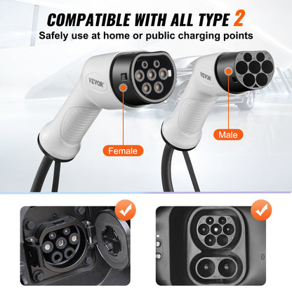 Type 2 to Type 2 EV Charging Cable, 32Amp, 7kW 5 Meters Single Phase Electric Vehicle Car Charging Cable, IP66 Waterproof w Carry Bag, for IEC62196 EV & Plug-in Hybrid Electric Vehicle, CE&TUV