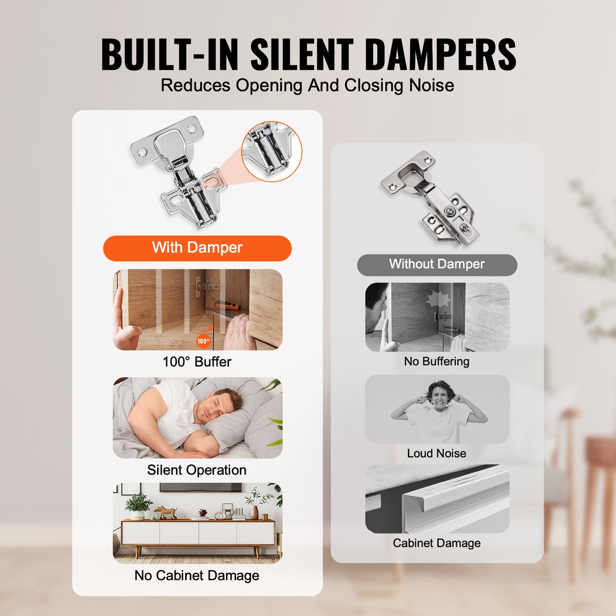 Cabinet Hinges, 60 Packs Partial Overlay Kitchen Cabinet Door Hinges, 100 Degree Opening Angel Soft Close Concealed Cupboard Hinges for Framed + Frameless Cabinet Type, with Mounting Screws