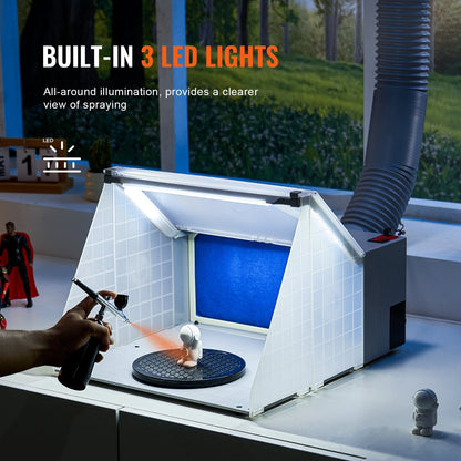 Airbrush-sprutbox, bärbar hobby-airbrush-sprutboxsats med LED-lampor, avgasfläkt och avgasförlängningsslang, airbrush-sprutbox för målning av modeller, konst, hantverk, kakor