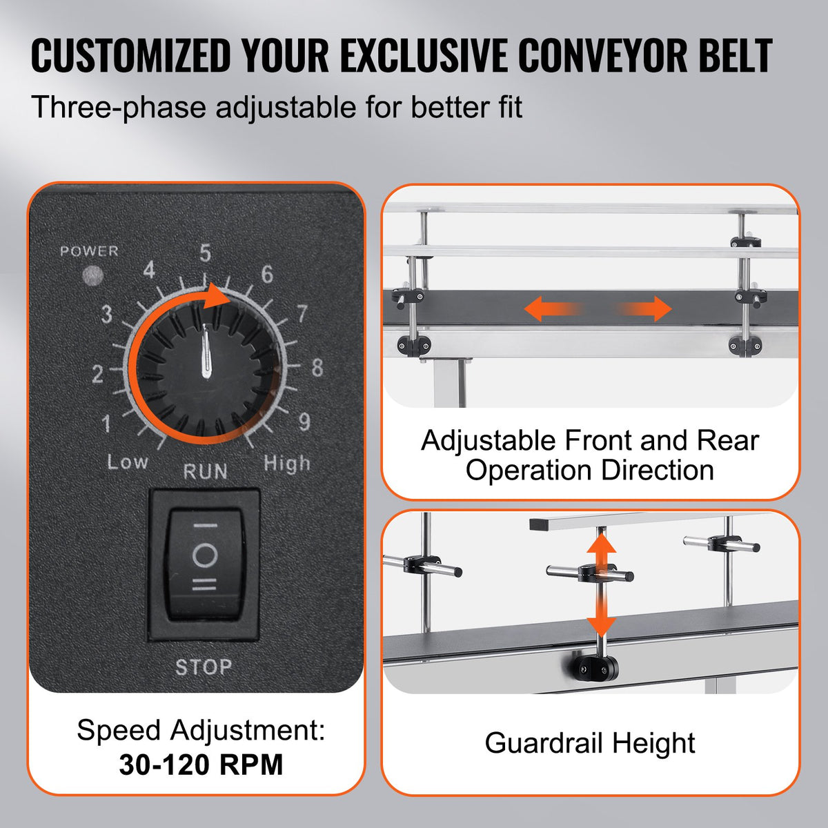 Belt Conveyor, 59 x 7.8 inch Conveyor Table, Heavy Duty Stainless Steel Motorized Belt Conveyor for Inkjet Coding Applications Powered PVC Belt Anti-Static Adjustable Speed (Double Guardrail)