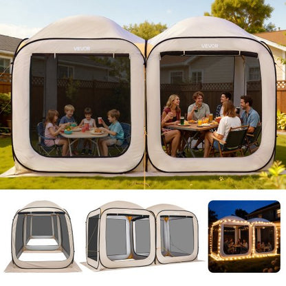 Screen House Tent, 3660 x 1825 x 2200 mm, 2 in 1 Pop Up Screen Tent, Portable Screened in Canopy with Carry Bag, Netting Sides, Ground Stakes, for Garden, Patio, and Outdoor Activities, Beige