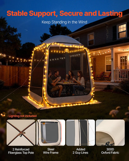 Screen House Tent, 1825 x 1825 x 2200 mm, 4-6 Person Pop Up Screen Tent, Portable Screened in Canopy with Carry Bag, Netting Sides, Ground Stakes, for Garden, Patio, Outdoor Activities, Beige