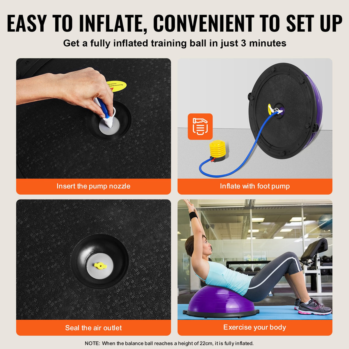 Halv träningsbolltränare, 23 tums balansbolltränare, 290 kg stabilitetsboll, yogaboll med motståndsband och fotpump, styrketräningsboll för hemmagym, helkroppsträning, lila